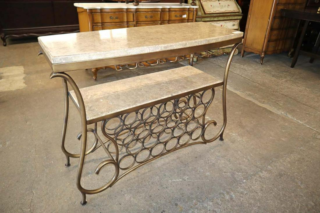 Decorator metal/cultured stone wine buffet: Decorator metal and cultured stone 2 tier wine buffet approx. 47" w x 18" d x 36" h