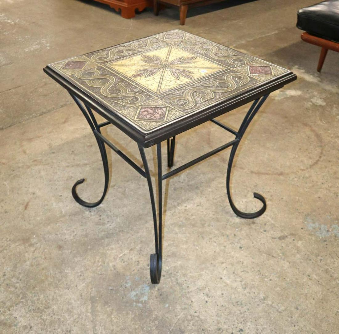 Mosaic style stone top lamp table on metal base: Mosaic style stone top lamp table on metal base approx. 22" w x 22" d x 24" h