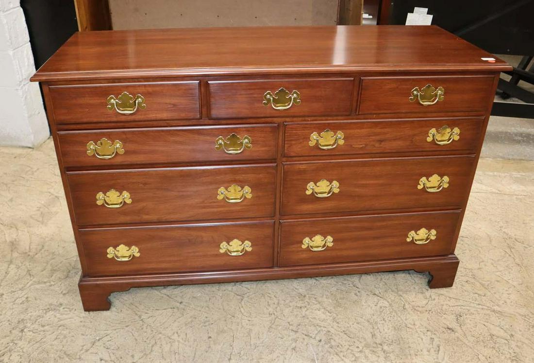Henkel Harris solid cherry low chest: Beautiful Henkel Harris solid wild black cherry 9 drawer low chest in very good condition approx. 54" w x 21" d x 35" h