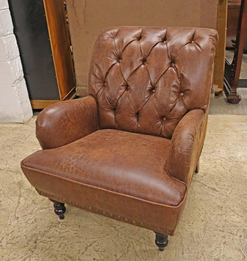 Pier 1 Imports leather style lounge chair: Pier 1 Imports leather style button tuft industrial tacked lounge chair approx. 30" w x 35" d x 35" h