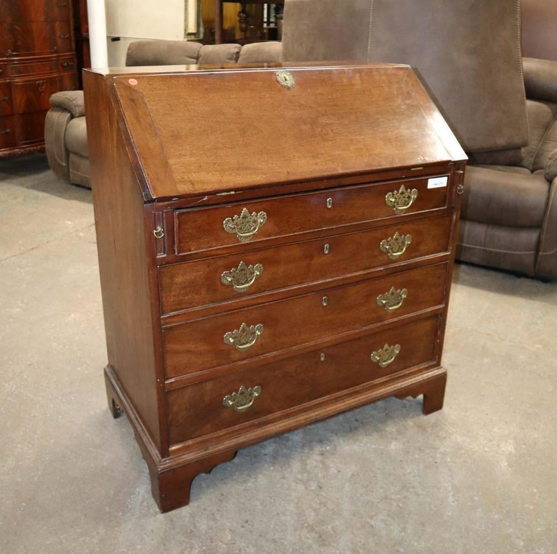 Early 19th century solid walnut slant front desk: Antique early 19th century solid walnut slant front desk approx. 36" w x 21" d x 42" h