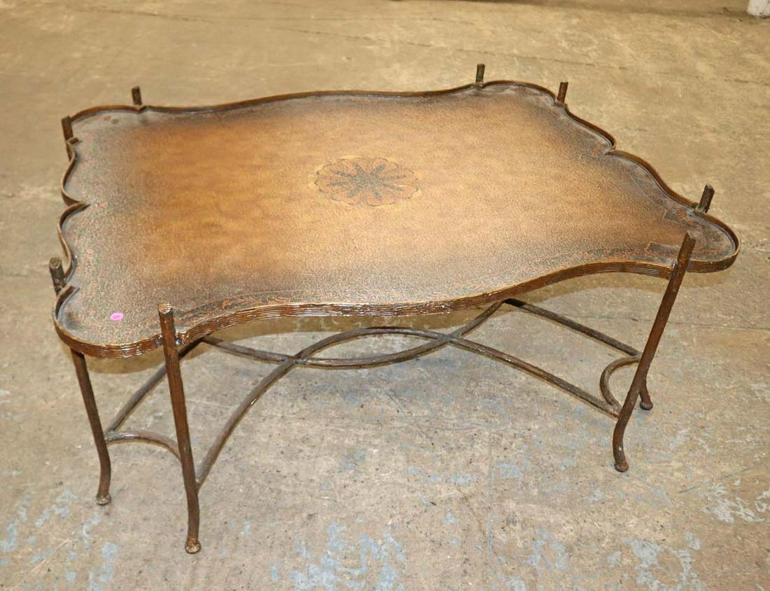 Metal inlaid coffee table on bark base (1 of 5)