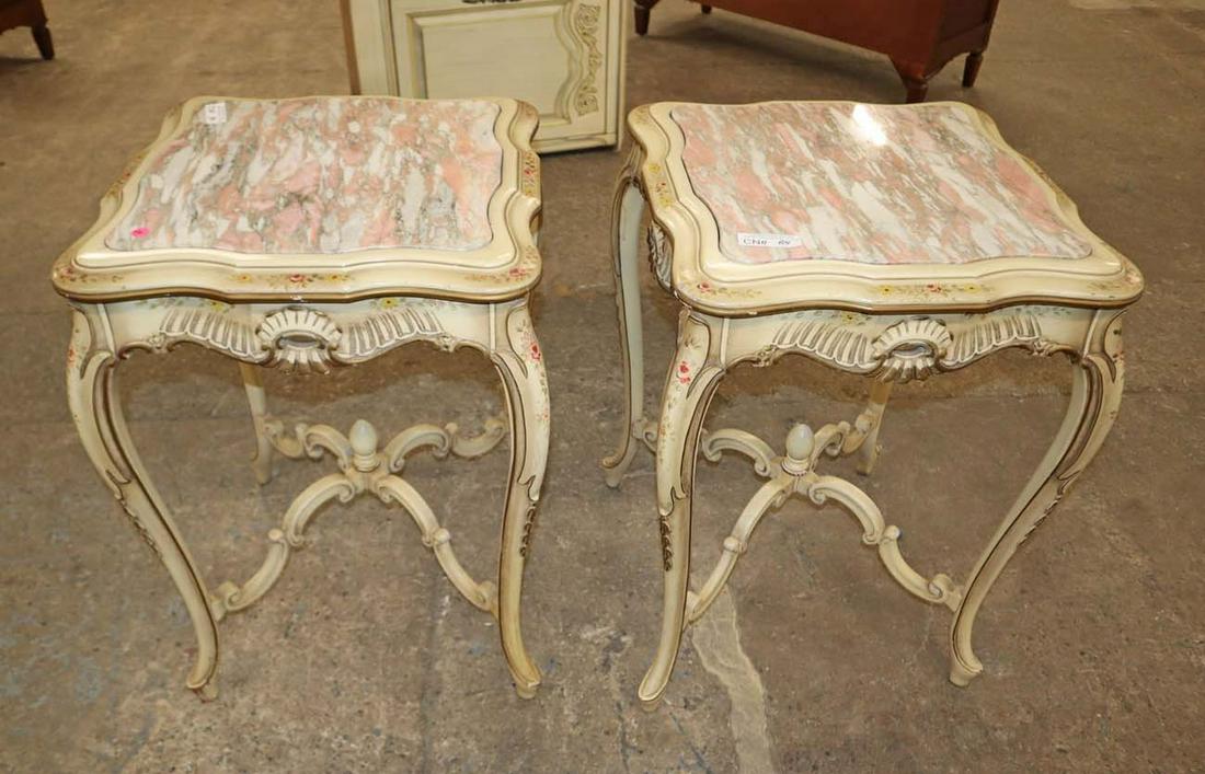 Pair French style marble insert lamp tables (1 of 5)