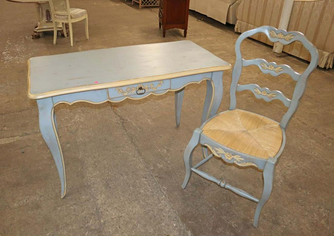 2pc seafoam ptd pine desk w/rush bottom chair (1 of 5)