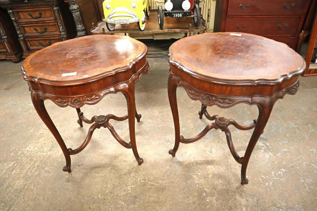 Vintage fancy burl walnut & mahogany lamp tables (1 of 4)