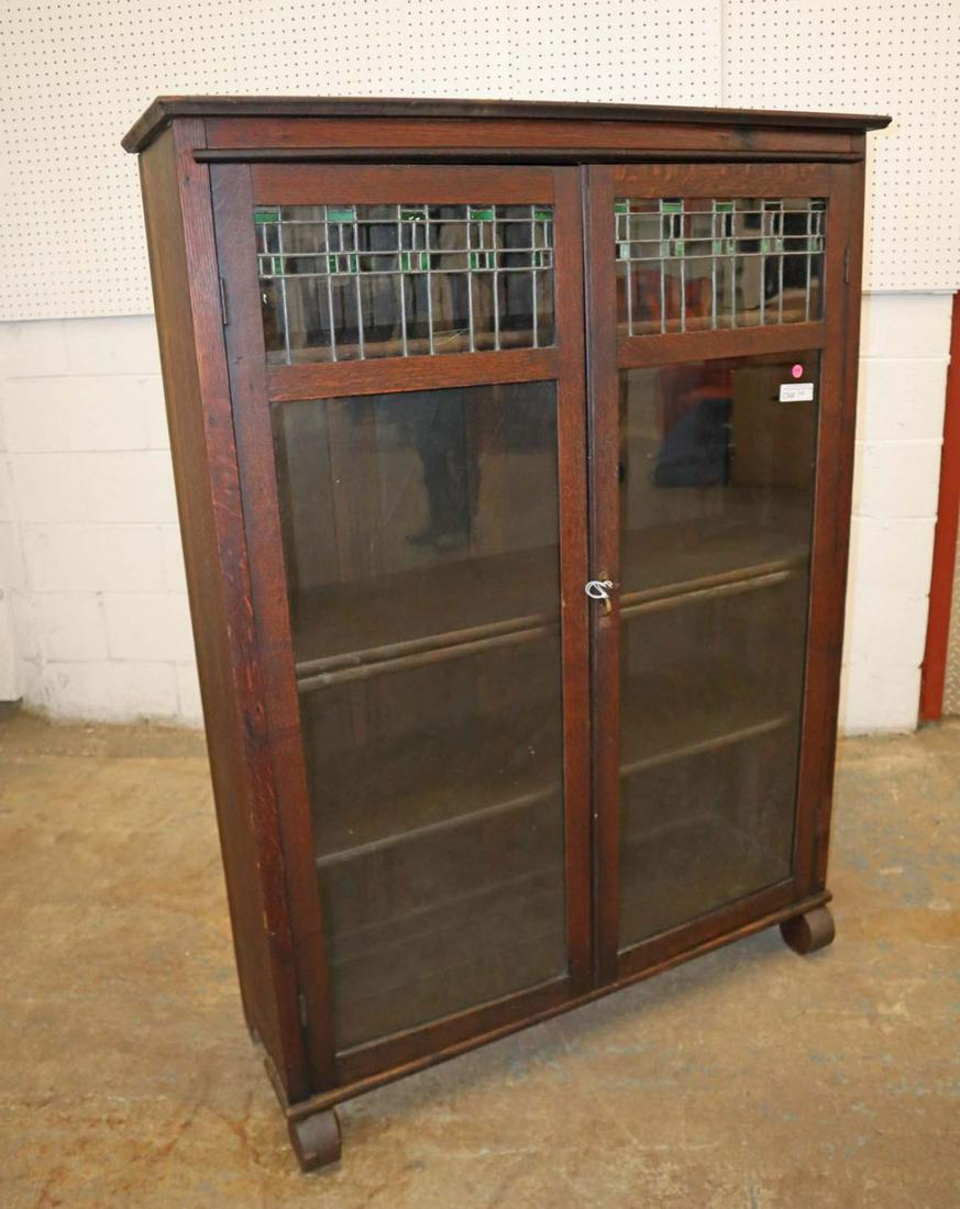 Antique leaded glass oak 2 door bookcase (1 of 5)