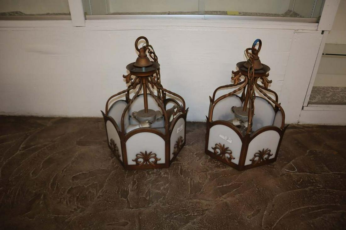 PR vintage iron Gothic slag glass chandeliers (1 of 4)
