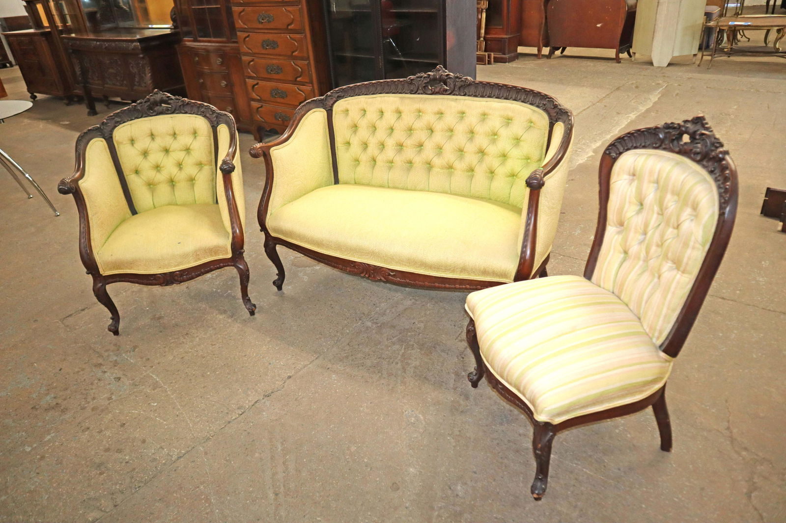 3pc Antique solid mahogany parlor set (1 of 5)