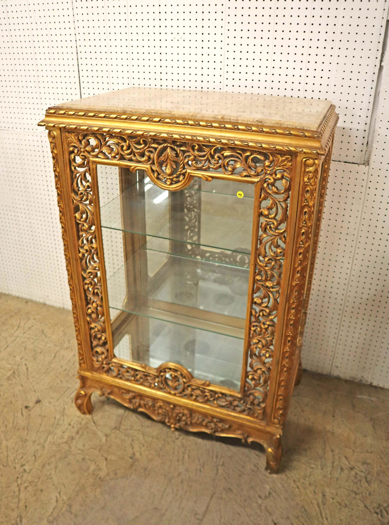 French Vitrine, pierce carved marble top with key (1 of 4)