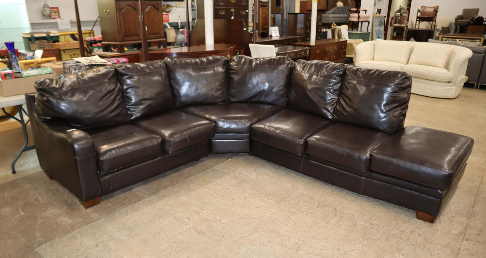 3 section leather style sofa chaise (1 of 3)