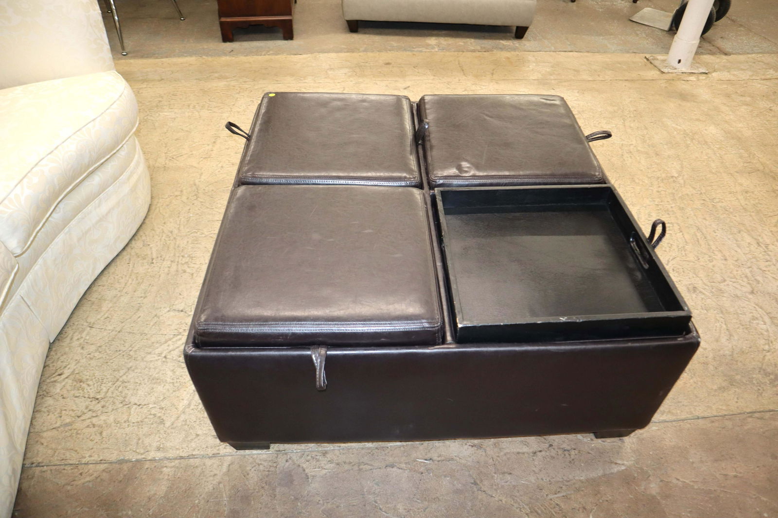 Leather style ottoman with serving trays (1 of 3)