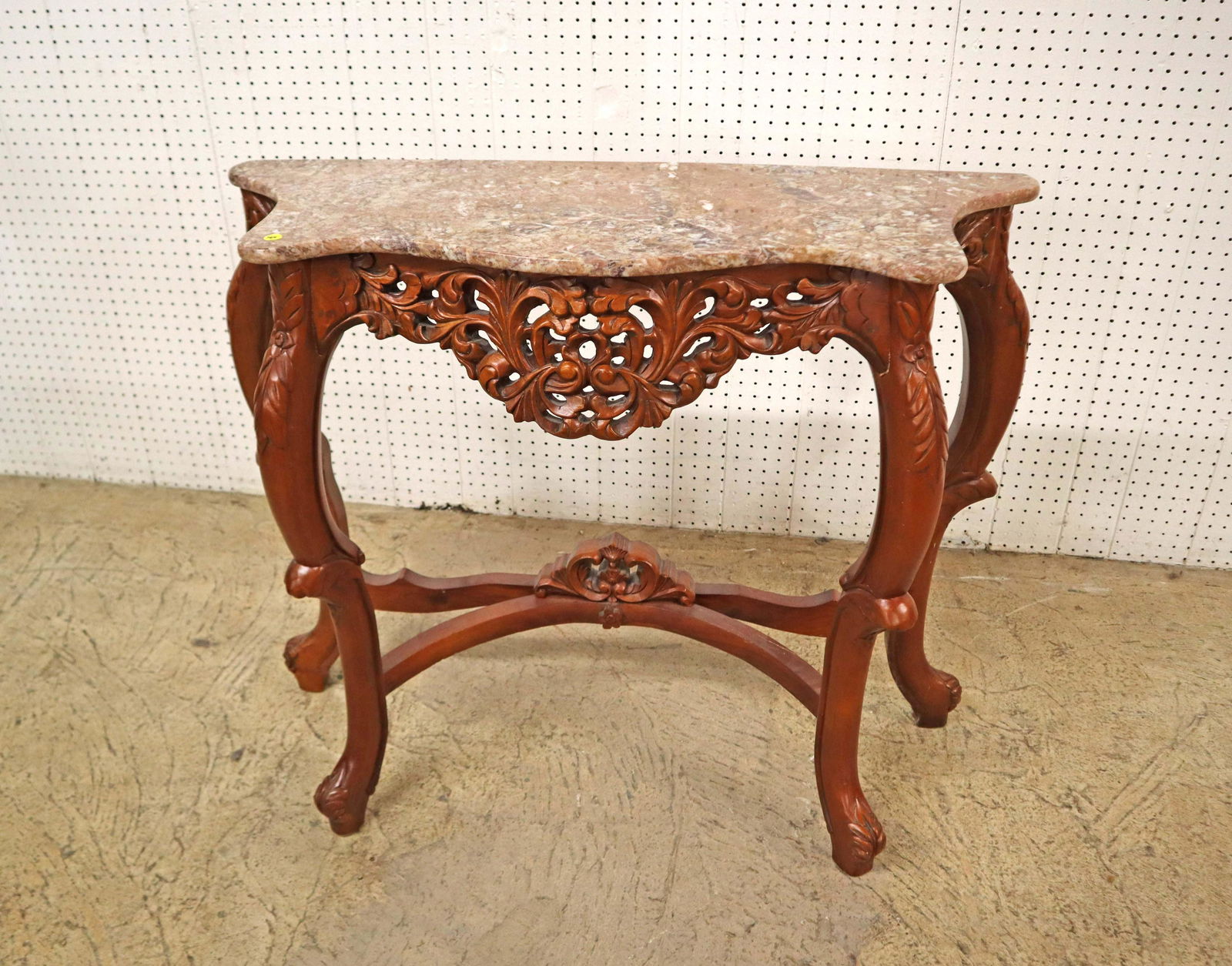 Solid mahogany petite carved MT console table (1 of 3)