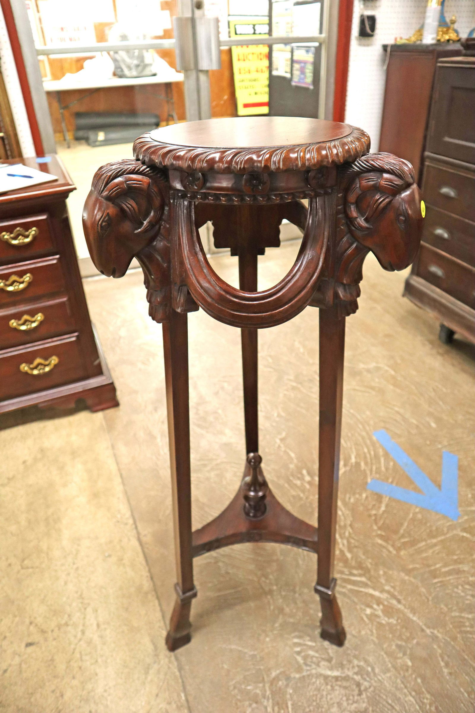 Solid mahogany rams head carved plant stand (1 of 4)