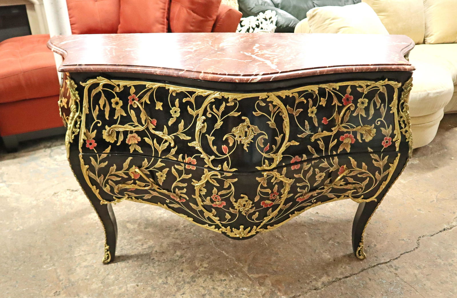 Highly ornate French style marble top commode (1 of 5)