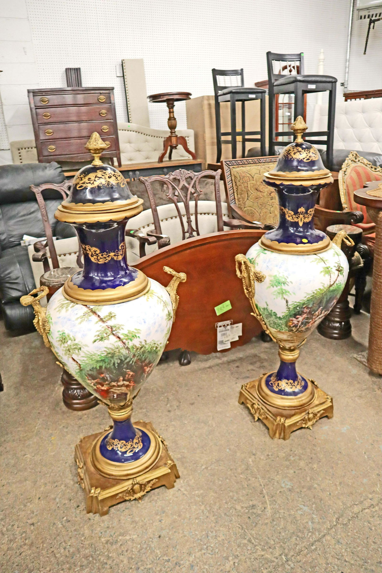 PR FR Sevre style porcelain urns with bronze (1 of 6)