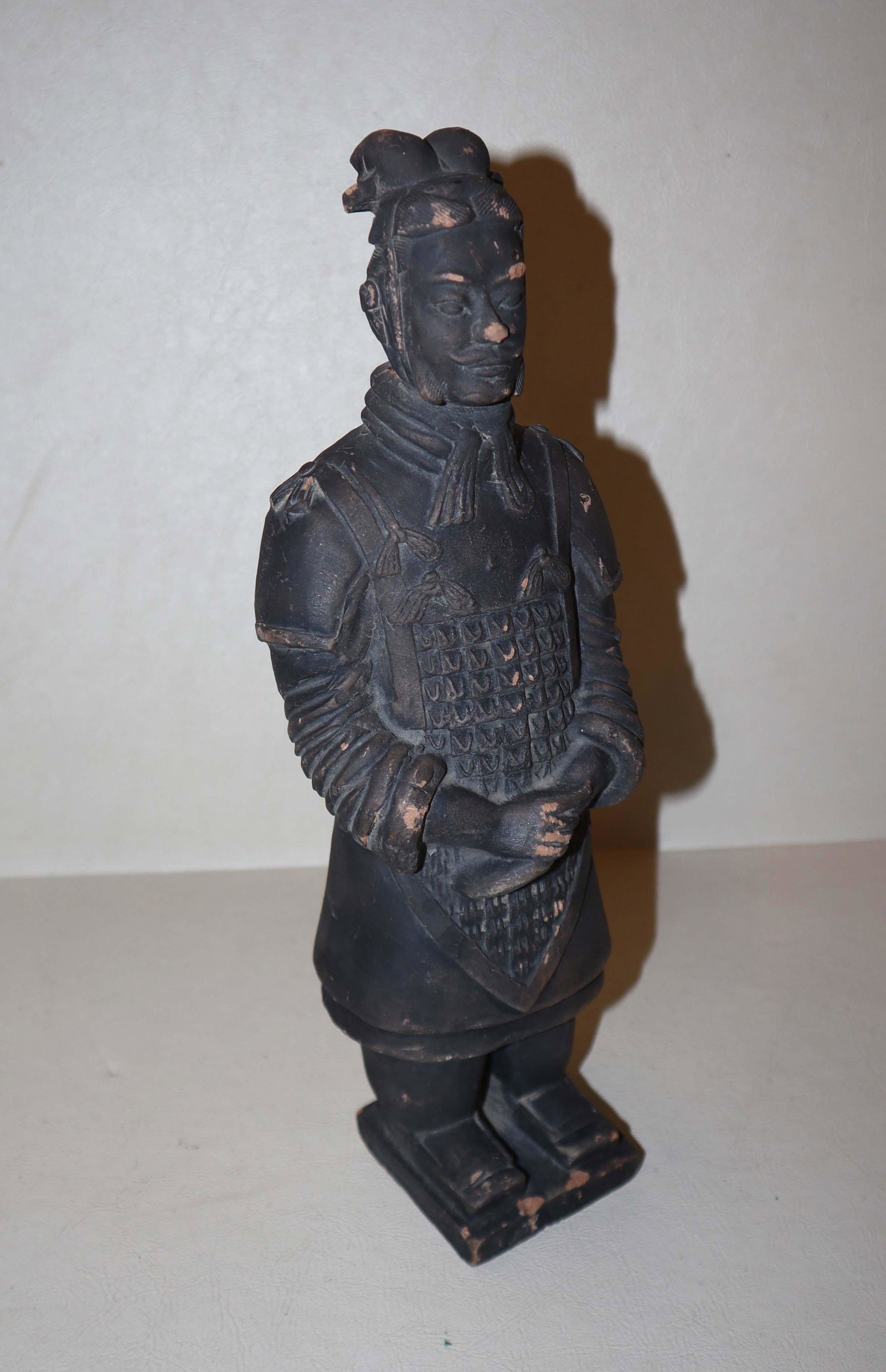 Asian clay statue: Asian clay statue, has crack on back of neck approx. 11" h