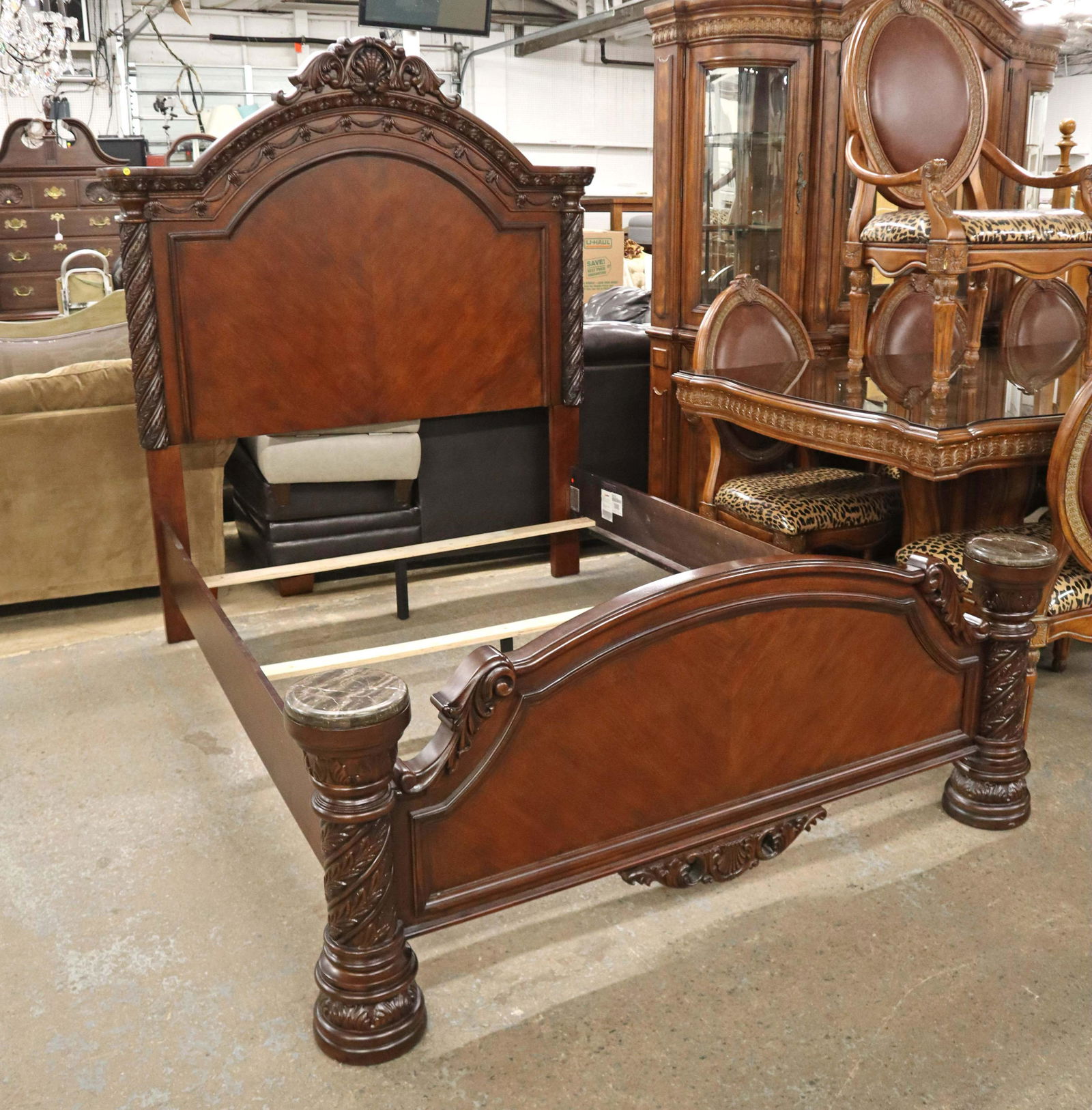 Burl mahogany finish queen size bed (1 of 3)