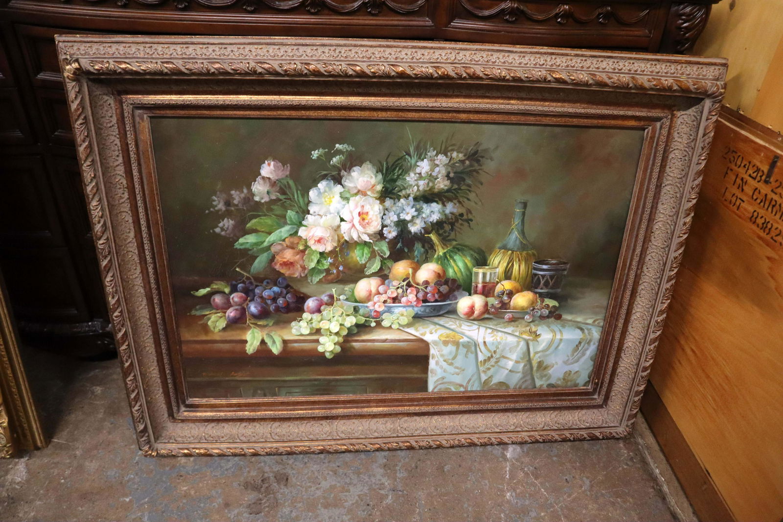 Signed oil on canvas of still life fancy frame (1 of 3)