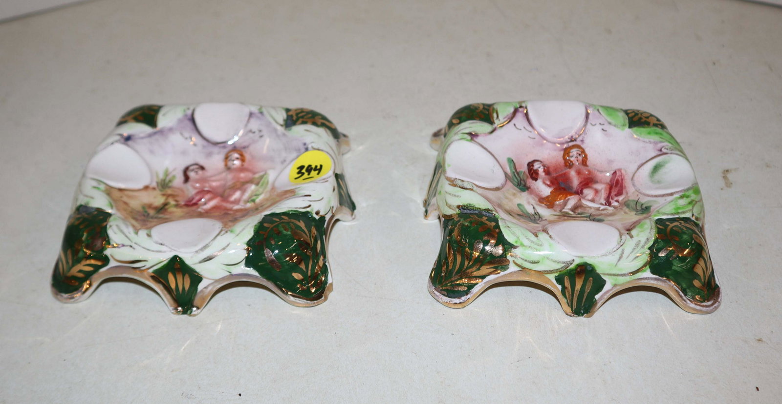 PR Capodimonte Italian porcelain ash trays: PR Capodimonte Italian porcelain ash trays approx. 5" w x 5" d x 1" h