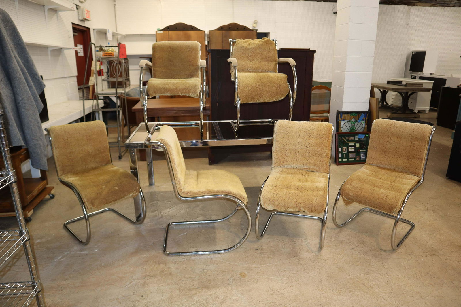 Vintage 7pc chrome and glass dining room table (1 of 6)