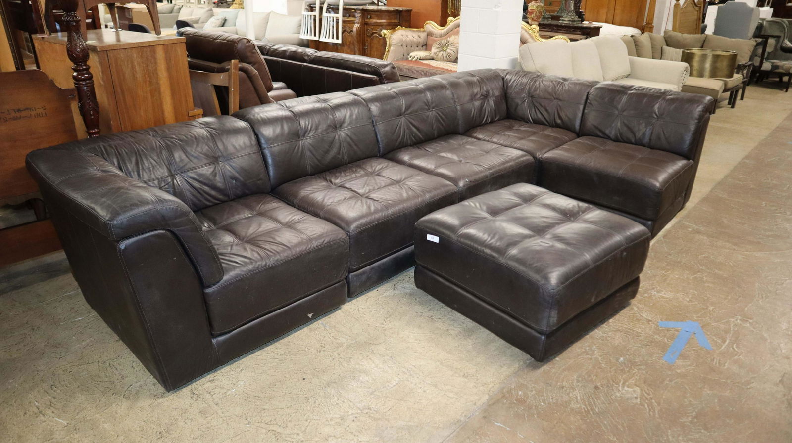 6pc chocolate brown leather modular sectional (1 of 4)