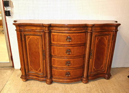 Drexel Heritage walnut and oak banded buffet: Drexel Heritage burl walnut and oak banding 4 drawer 2 door, silverware tray buffet in very good condition approx. 77" w x 23" d x 43" h