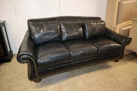 Beautiful Hancock & Moore leather sofa: Beautiful Hancock and Moore black leather sofa with brass tackings in very nice condition approx. 86" w x 43" d x 39" h