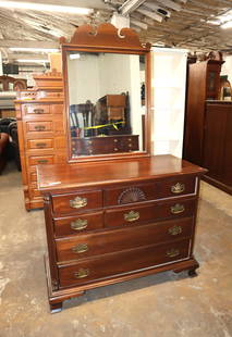 Vintage solid mahogany chest with mirror: Vintage solid mahogany 4 drawer chest with mirror approx. 44" w x 20" d x 35" h Mirror: 27" w x 40" h