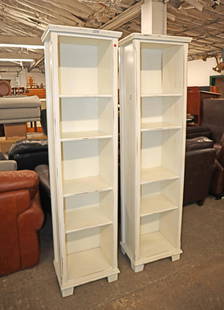 PR shabby chic style 5 shelf bookcases: Pair of shabby chic style 5 shelf bookcases approx. 20" w x 14" d x 76" h