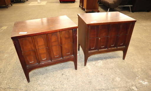 Pair of Mid Century Modern Nightstands sold by Genova Furniture: Pair of Mid century modern nightstands sold by Genova Furniture of Brooklyn NY approx. 24" w x 16" d x 23" h