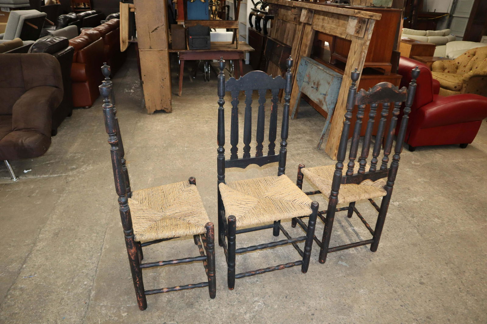 Set of 3 antique rush bottom chairs (1 of 10)