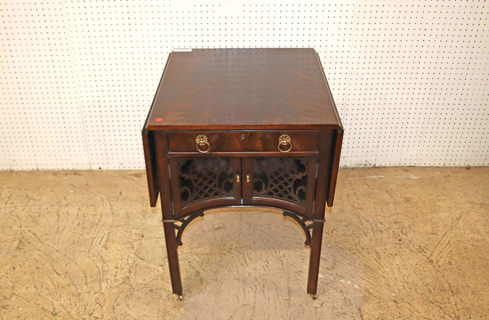 Century burl mahogany pierce carved lamp table (1 of 7)