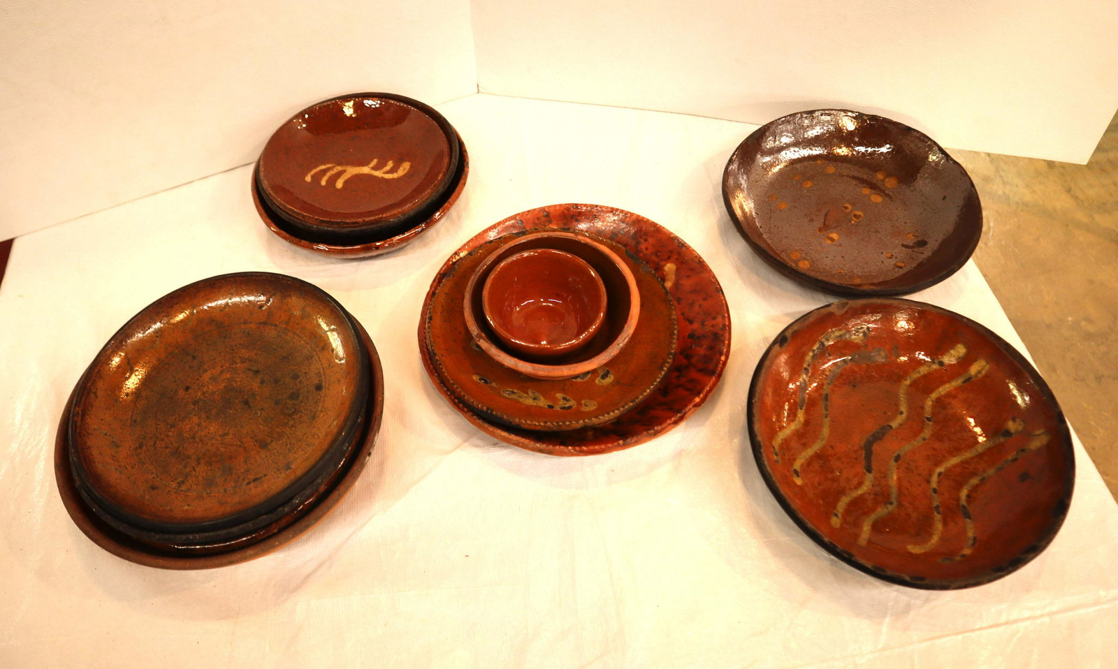 13pc American redware pottery/slipware (1 of 3)