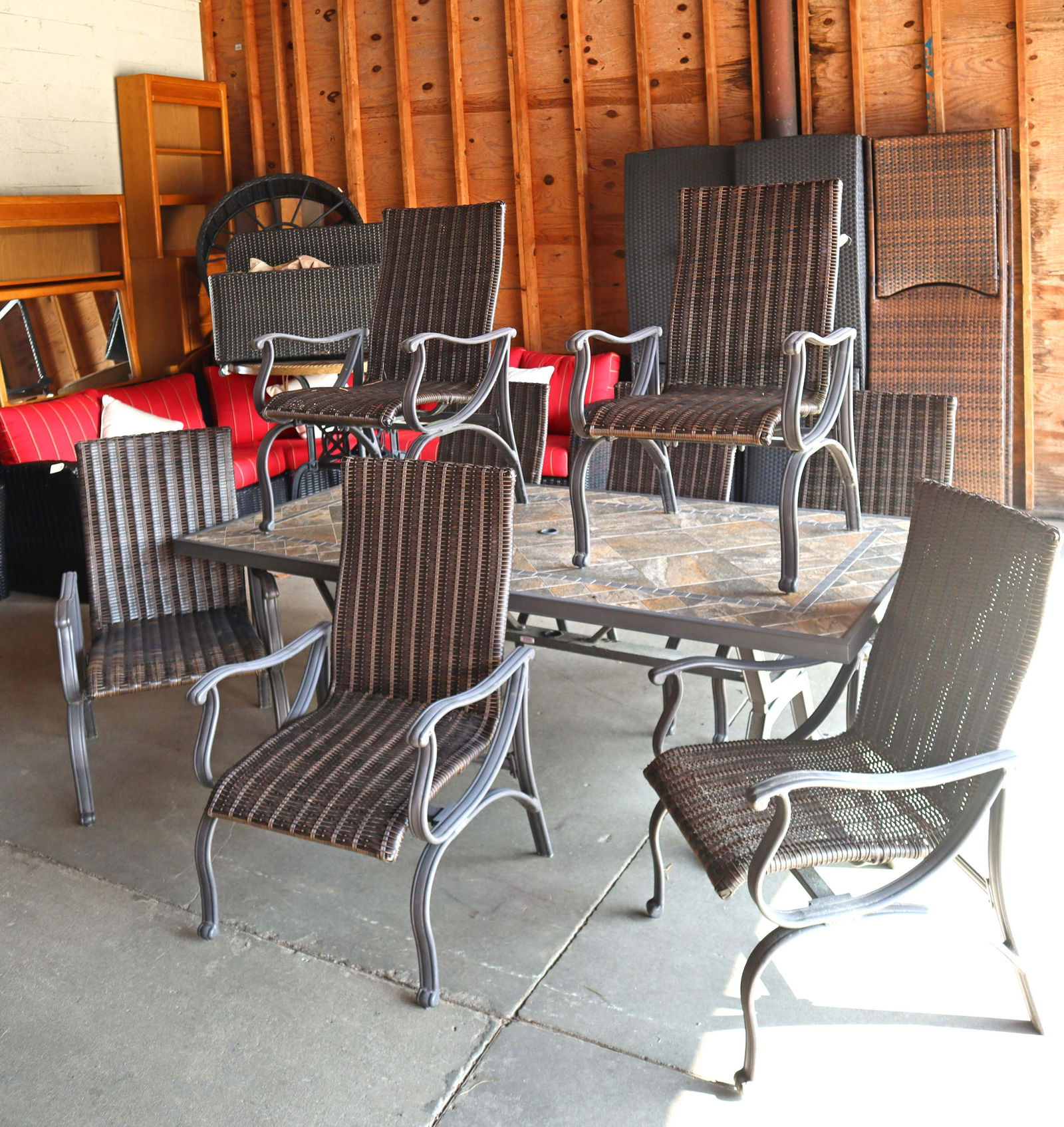 Hampton Bay Slate Top Patio Set Table With 8 Chairs
