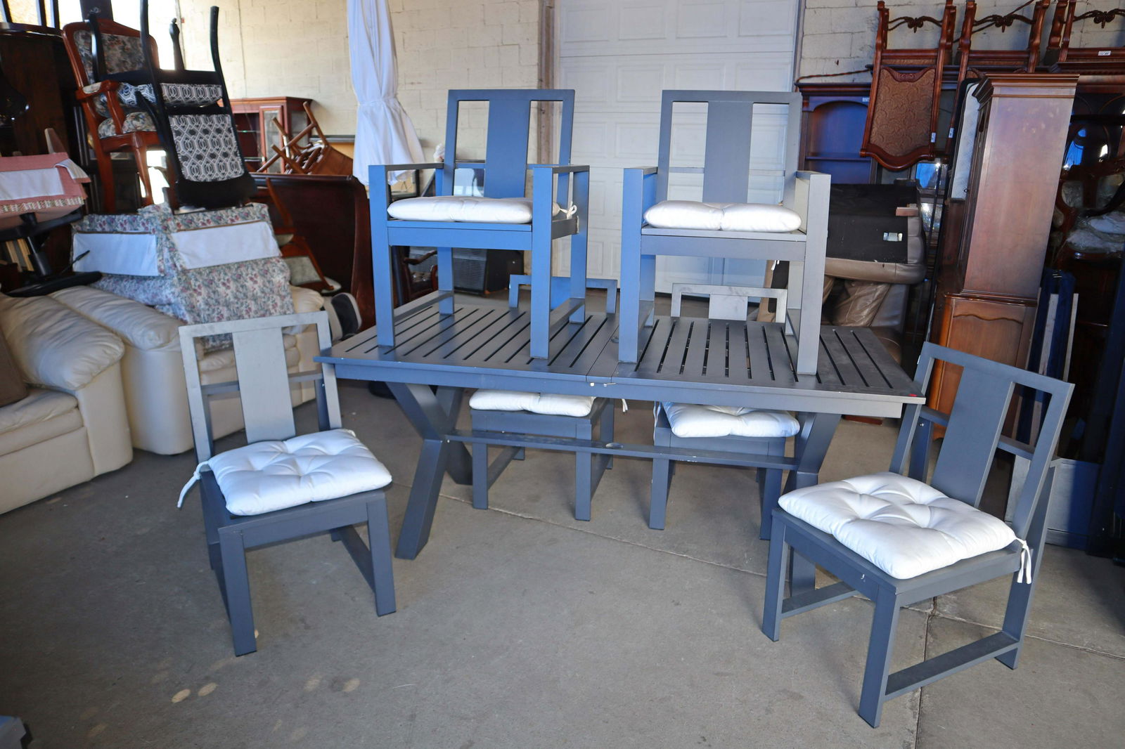 7pc Pottery Barn aluminum patio set with self storing leaf (1 of 7)