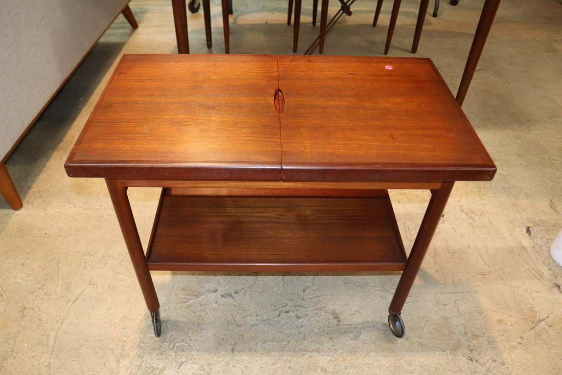 Mid century modern solid Danish walnut 2 tier sliding top serving cart on wheels sold Bloomingdale (1 of 4)