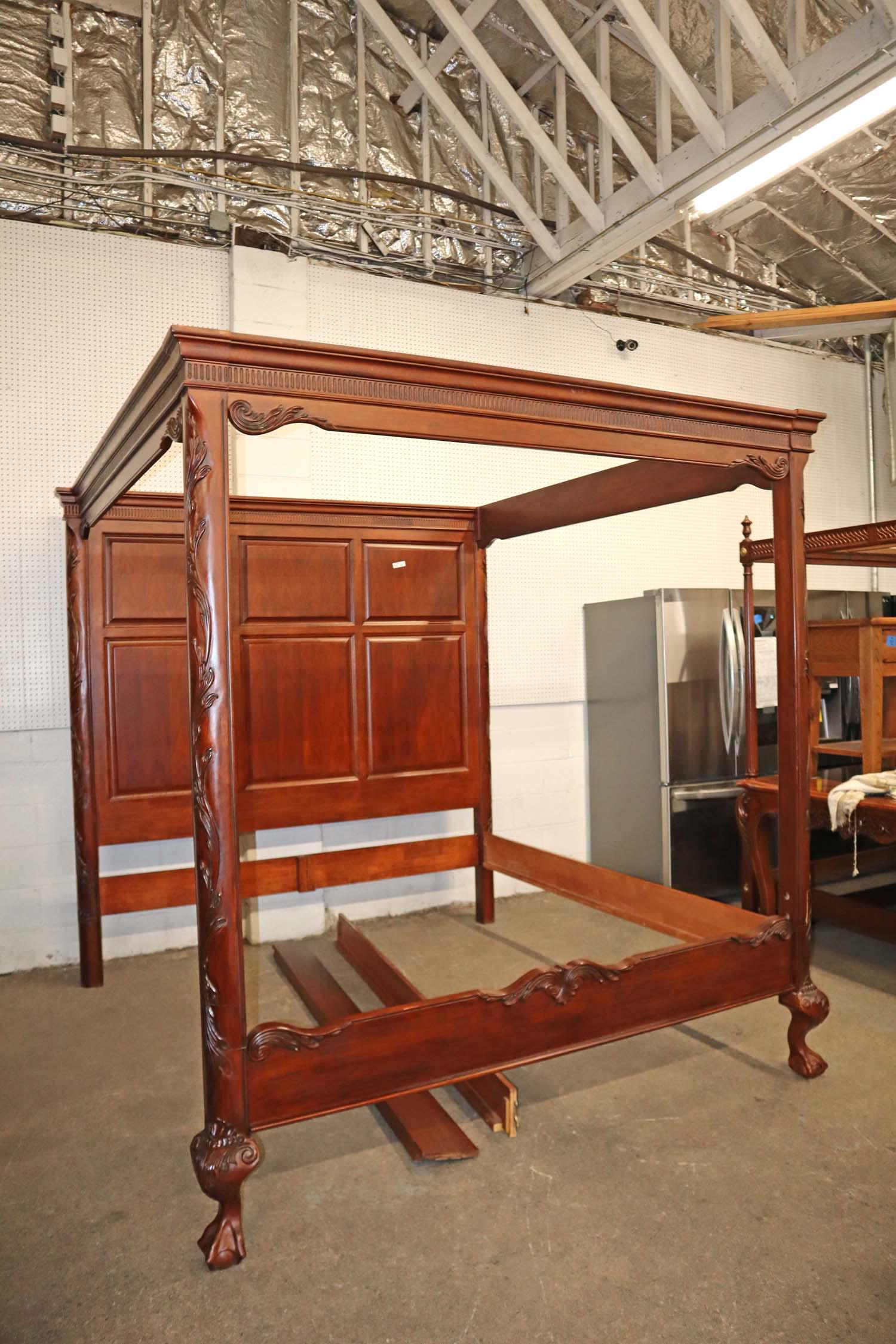 Solid carved mahogany King size canopy bed (1 of 7)
