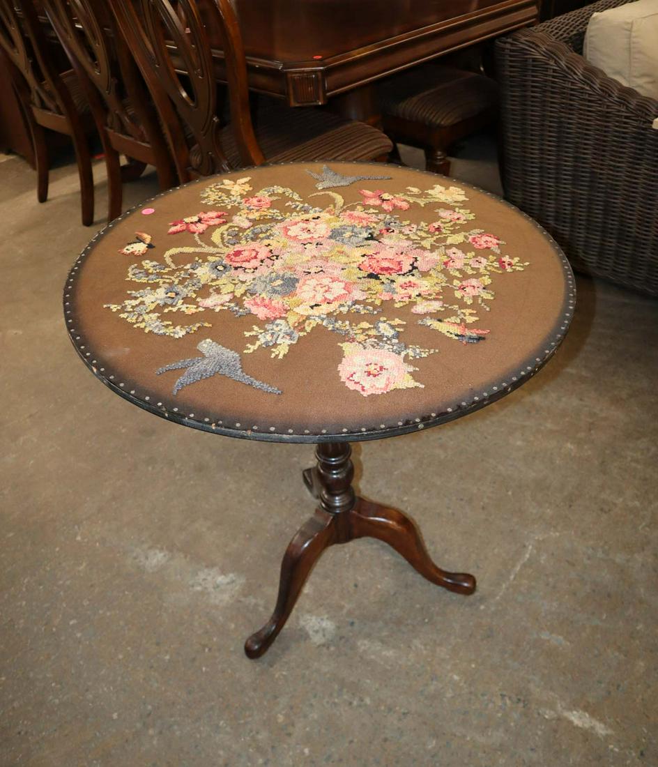 Semi antique mahogany needlepoint tilt top table (1 of 4)