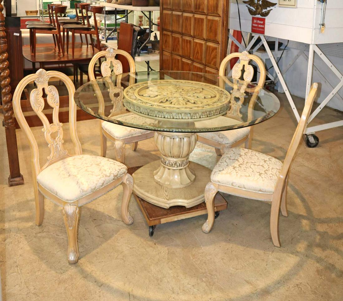 Contemporary carved glass top dining room set (1 of 5)