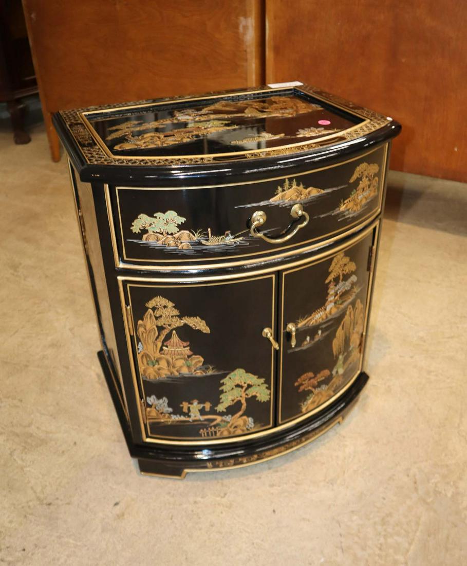 Asian decorated black lacquer cabinet (1 of 5)