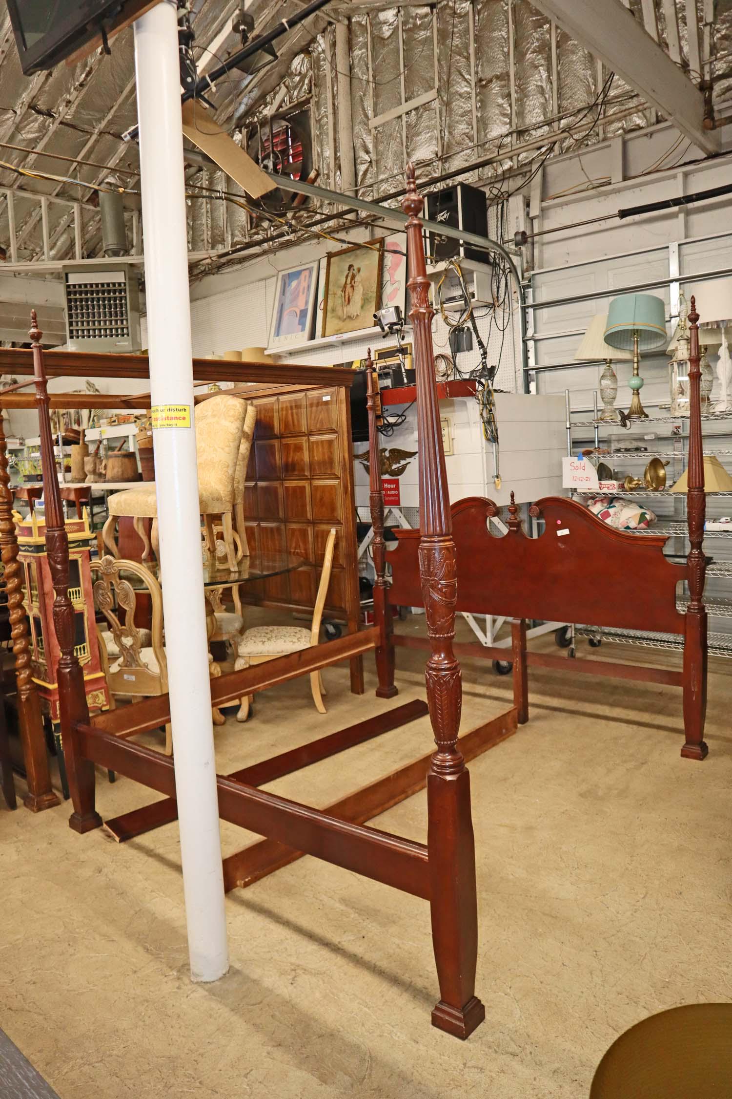 Contemporary carved mahogany king size bed (1 of 4)