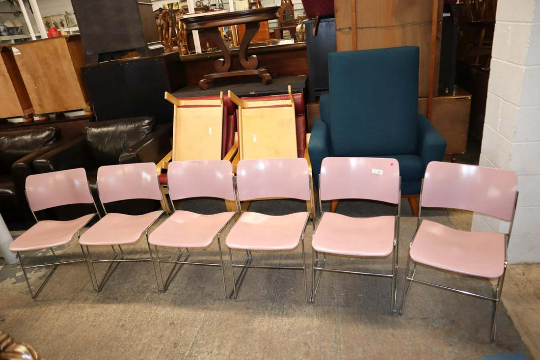 Set of 6 Vintage chrome base stackable chairs (1 of 5)