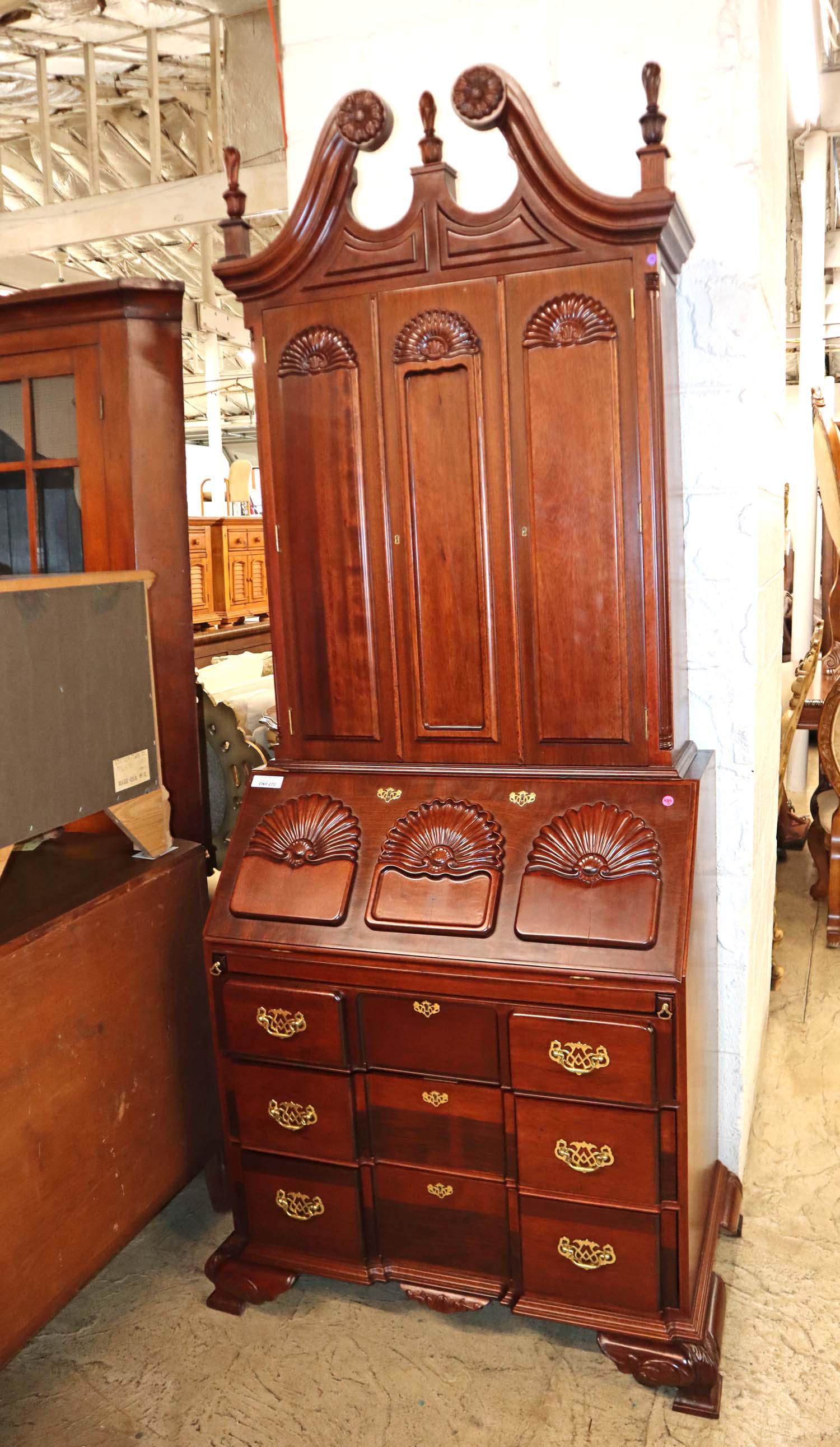 2pc solid mahogany secretary w/bookcase top (1 of 4)