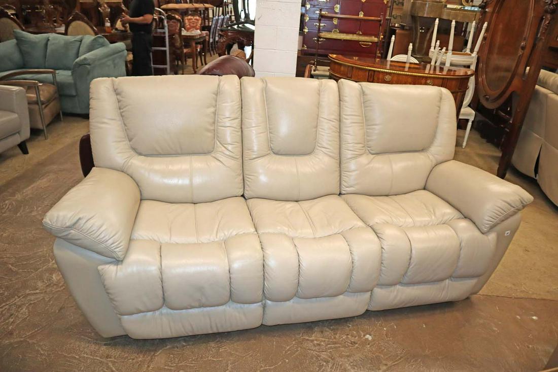 Off white leather manual reclining sofa (1 of 4)