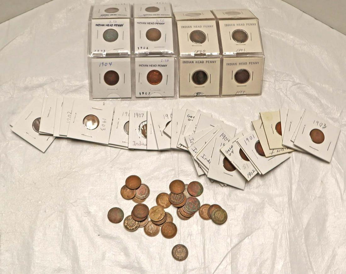 Approx. 73 Indian Head pennies, various dates (1 of 4)