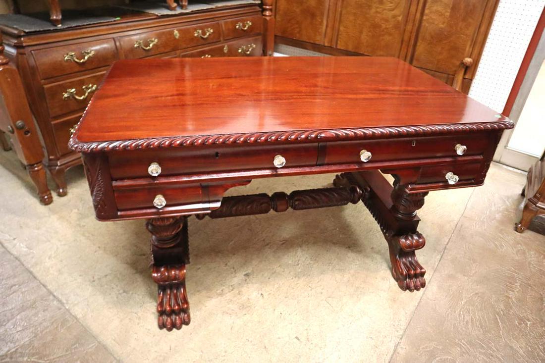 Antique solid mahogany paw foot partners desk (1 of 8)