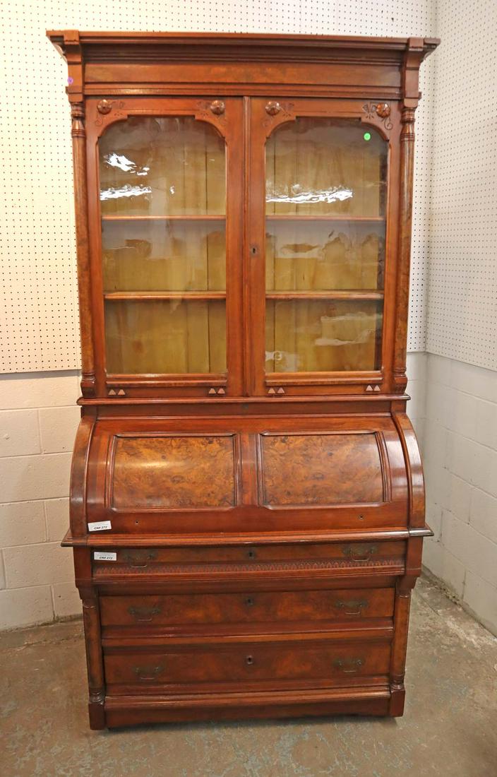 Antique 2pc walnut cylinder roll desk with top (1 of 4)