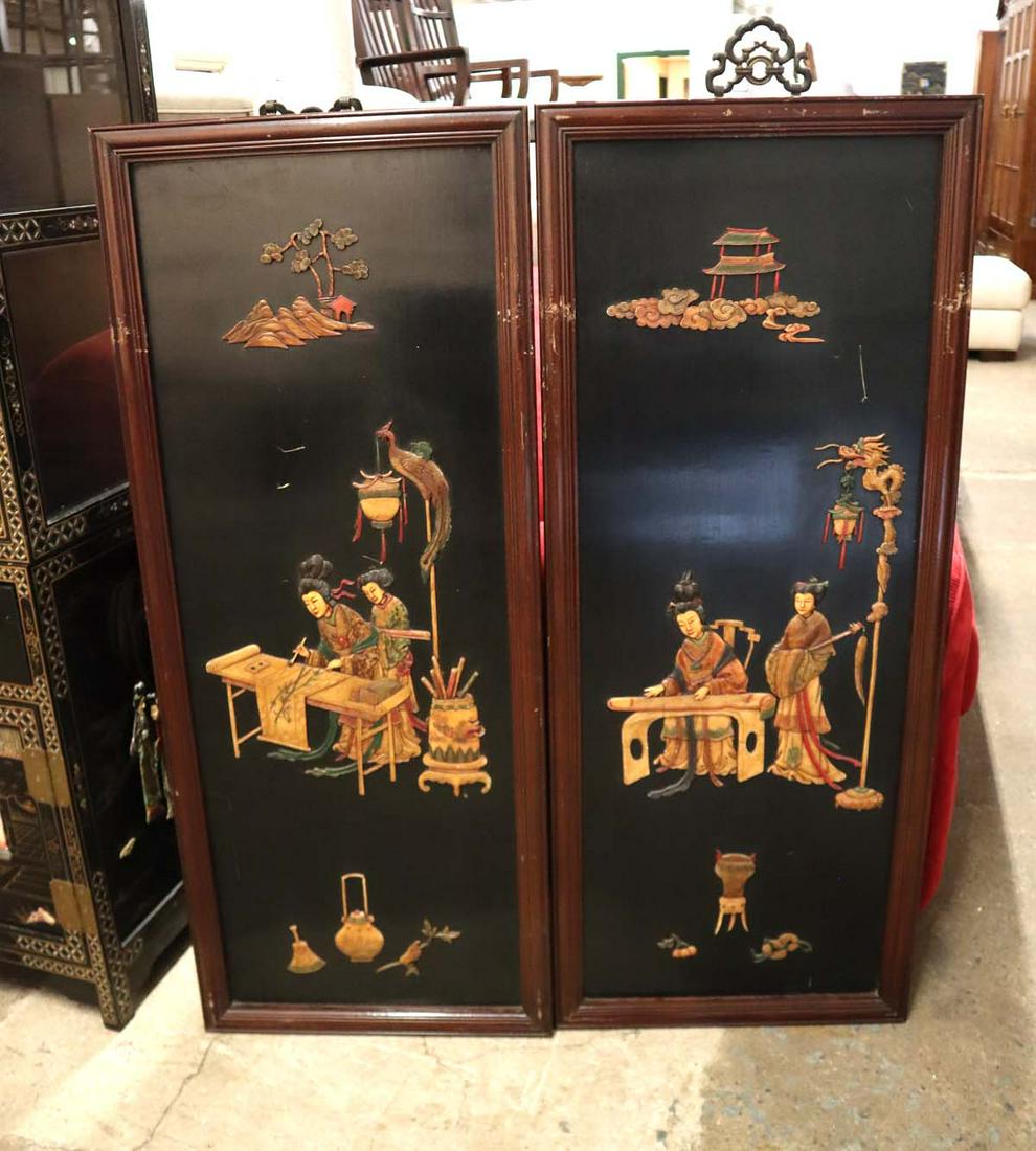 Pair of vintage Asian decorated wall frames (1 of 4)