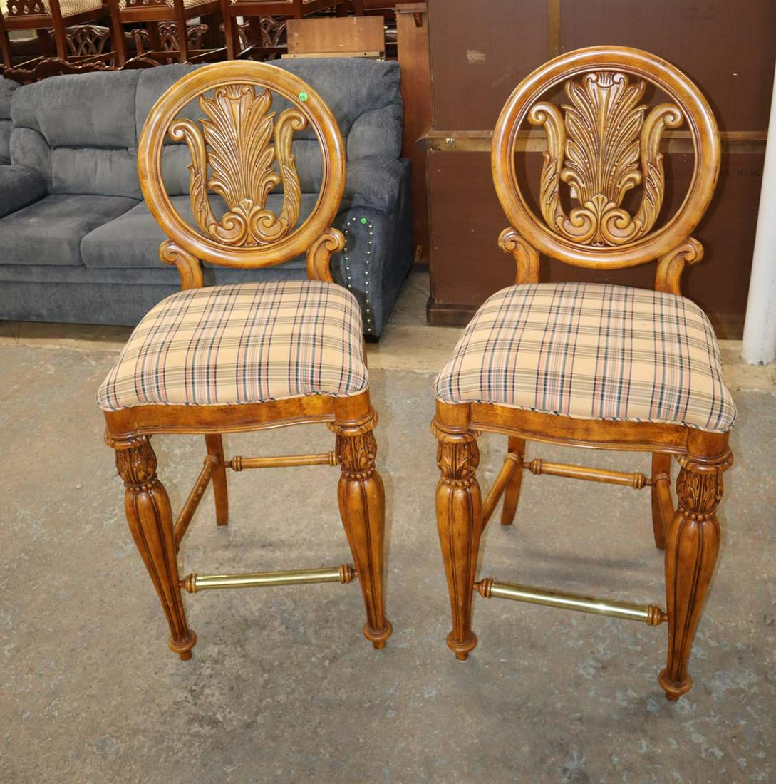 PR Pulaski solid mahogany carved back barstools (1 of 4)