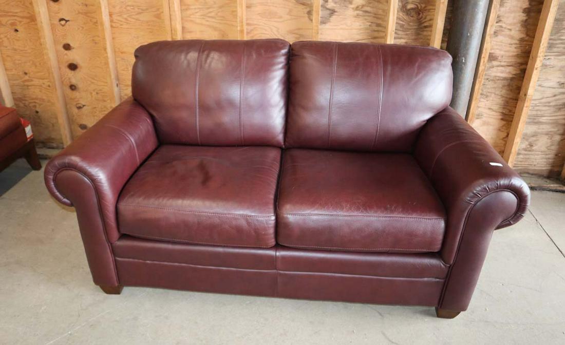 Ethan Allen brown leather 2 cushion loveseat (1 of 4)